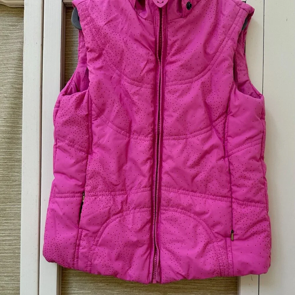 The Children's Place Pink Hooded Puffer Vest with Faux Fur Trim